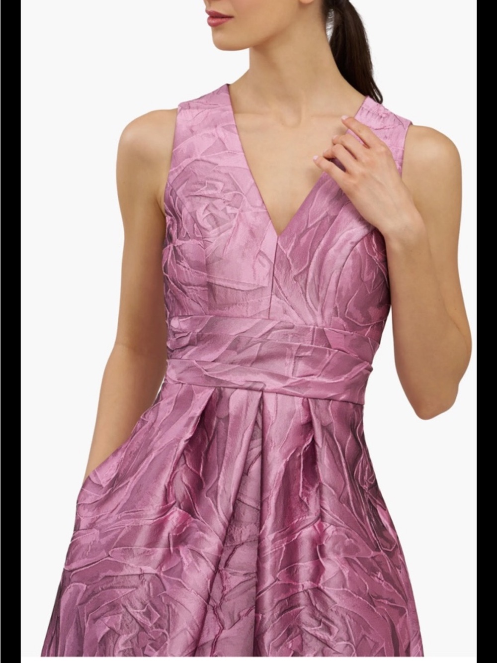 Kay Unger Mauve Pink Rose Jacquard V-Neck Maxi Gown, sz 12, new - Picture 6 of 13